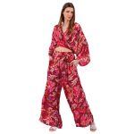 Platinum Μπλούζα Μπορντό Γυναικεία Με Πολύχρωμα Floral Kρουαζέ Τρουακάρ Free Size - 225107 - Image 3