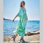 Platinum Καφτάνι Πράσινο Γυναικείο Με Νούφαρα Μακρύ Μεταξωτό Free Size - 225124