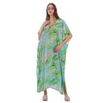Platinum Καφτάνι Πράσινο Γυναικείο Με Νούφαρα Μακρύ Μεταξωτό Free Size - 225124 - Image 3