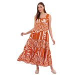 Platinum Φόρεμα Εκάι Με Λευκά Print Γυναικείο Μακρύ Αμάνικο Εβαζέ Free Size - 22526