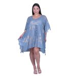 Platinum Καφτάνι Γαλάζιο Γυναικείο Κοντό Ζαπονέ Με Χρυσό Σχέδιο Και Φούντες Free Size - 32445-BL