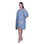 Platinum Καφτάνι Γαλάζιο Γυναικείο Κοντό Ζαπονέ Με Χρυσό Σχέδιο Και Φούντες Free Size - 32445-BL - Image 2