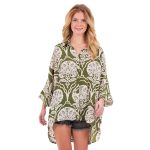 Platinum Πουκάμισο Λαδί - Εκρού Με Σχέδια Γυναικείο Ασύμμετρο Τρουακάρ Μεταξωτό Free Size - 42575