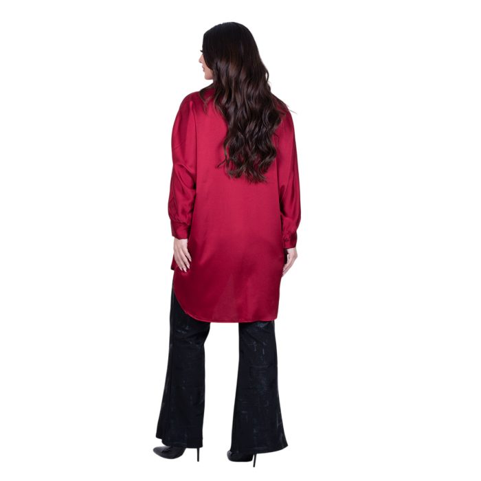 Platinum Πουκάμισα Μπορντοκόκκινο Γυναικεία Μακριά Σατινέ All Day Free Size - 5042-42 - Image 4