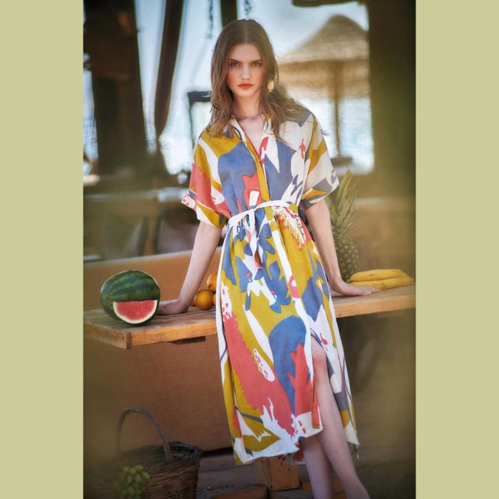 Platinum Φόρεμα Πολύχρωμο Με Floral Γυναικείο Σεμιζιέ Κοντομάνικο Μακρύ Βαμβακολινό All Day - SE-72503