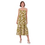 Platinum Φόρεμα Εκρού Με Λαδί Floral Γυναικείο Τιραντέ Μακρύ Βαμβακολινό Εβαζέ - 72510