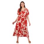 Platinum Φόρεμα Εκρού Με Εκάι Floral Γυναικείο Σεμιζιέ Κοντομάνικο Μακρύ Βαμβακολινό -72518