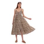 Platinum Φόρεμα Εκρού - Μαύρο Γυναικείο Μακρύ Τιραντέ Εξώπλατο Klos Με Κουμπιά Free Size - 72554-72