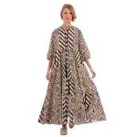 Platinum Φόρεμα Εκρού Με Μαύρο Γυναικείο Maxi Κλος Με Κουμπιά Τρουακάρ Free Size - 72555-71