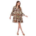 Platinum Φόρεμα Εκρού Με Πολύχρωμα Boho Σχέδια Γυναικείο Κοντό Τρουακάρ Flair Free Size - 82536