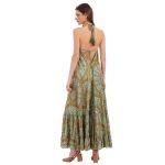 Platinum Φόρεμα Πράσινο Γυναικείο Boho Σχέδιο Με Χρυσό Μακρύ Εξώπλατο Free Size - 82540 - Image 2
