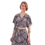 Platinum Μπλούζα Γκρι Γυναικεία Με Boho Σχέδια Kρουαζέ Κοντομάνικη Casual - 82550