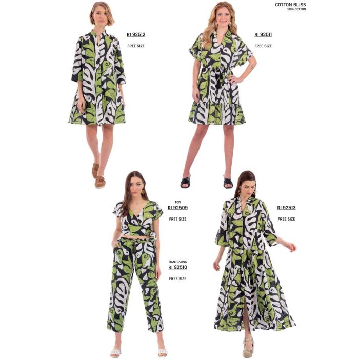 Platinum Φόρεμα - Πουκαμίσα Πράσινο Με Λευκά & Μαύρα Print Γυναικείο Με Κουμπιά Free Size - 92512 - Image 5