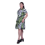 Platinum Φόρεμα Πράσινο Γυναικείο Με Μαύρο - Λευκό Εμπριμέ Κοντό Μεσάτο Με Γιακά Free Size - 92511 - Image 2