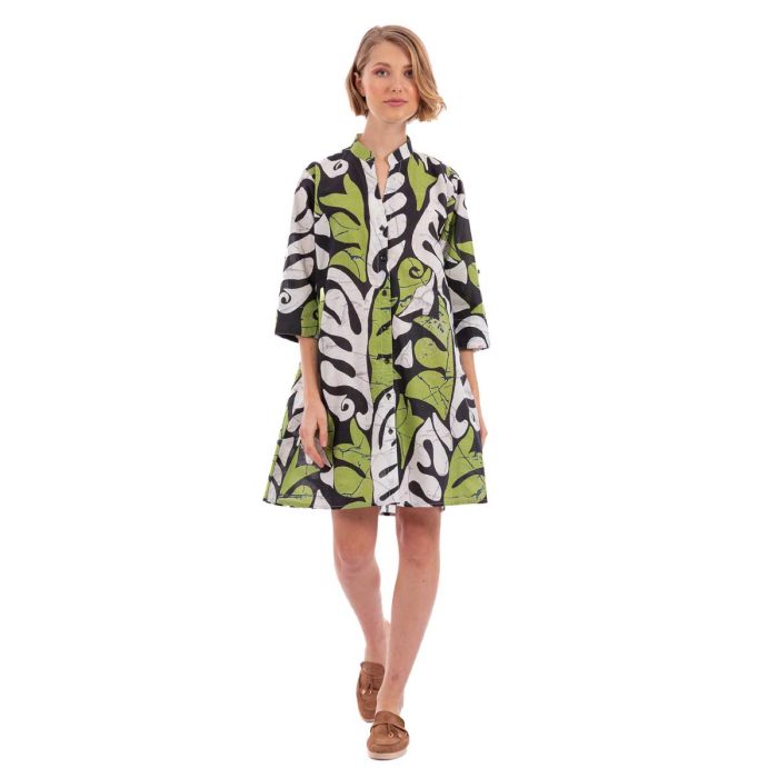 Platinum Φόρεμα - Πουκαμίσα Πράσινο Με Λευκά & Μαύρα Print Γυναικείο Με Κουμπιά Free Size - 92512 - Image 4