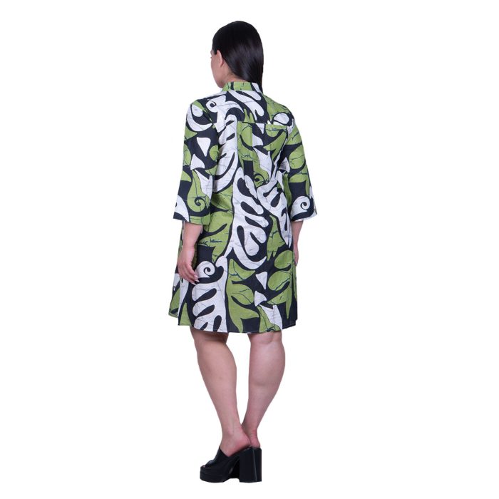 Platinum Φόρεμα - Πουκαμίσα Πράσινο Με Λευκά & Μαύρα Print Γυναικείο Με Κουμπιά Free Size - 92512 - Image 3