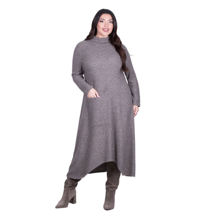 Platinum Φόρεμα Μόκα Γυναικείο Πλεκτό Casual Εβαζέ All Day Free Size - IT-8422-MC