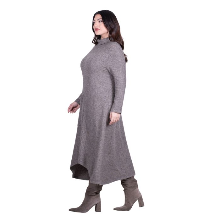 Platinum Φόρεμα Μόκα Γυναικείο Πλεκτό Casual Εβαζέ All Day Free Size - IT-8422-MC - Image 3