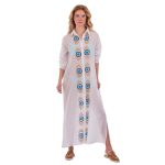 Platinum Πουκαμίσα - Καφτάνι Λευκή Γυναικεία Χρυσά Σχέδια Μακριά Με Κουμπιά Free Size - KU-52526-W