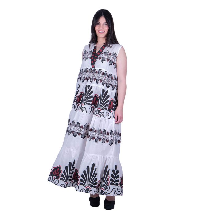 Platinum Φόρεμα Μαύρο Γυναικείο Klos Αμάνικο Με Αρχαιοελληνικά Σχέδια Free Size - 125117-BC - Image 6