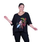 Platinum Μπλούζα Μαύρη Γυναικεία Με Πολύχρωμα Patchwork Σχέδια Τρουακάρ Casual Free Size - 112-FS