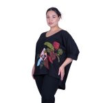 Platinum Μπλούζα Μαύρη Γυναικεία Με Πολύχρωμα Patchwork Σχέδια Τρουακάρ Casual Free Size - 112-FS - Image 2