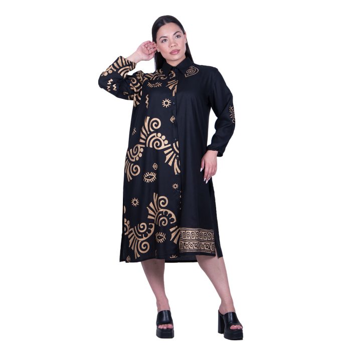 Platinum Φόρεμα - Πουκαμίσα Λευκό Γυναικείο Με Χρυσά Αρχαιοελληνικά Σχέδια Free Size - 124106-W - Image 5