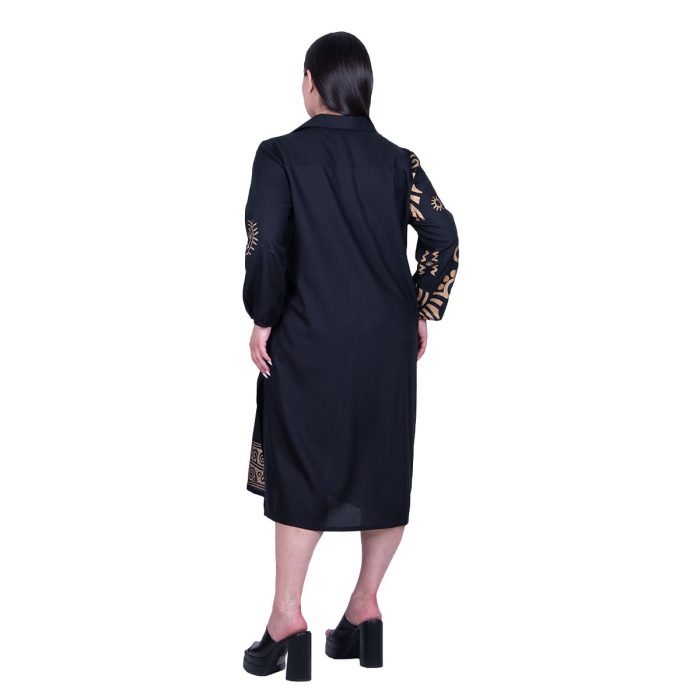 Platinum Φόρεμα - Πουκαμίσα Μαύρο Γυναικεία Με Χρυσά Αρχαιοελληνικά Σχέδια Free Size - 124106-BC - Image 4