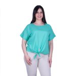 Platinum Μπλούζα Aqua Γυναικεία Κοντομάνικη Ζαπονέ All Με Δέσιμο Free Size - 12455-AQ