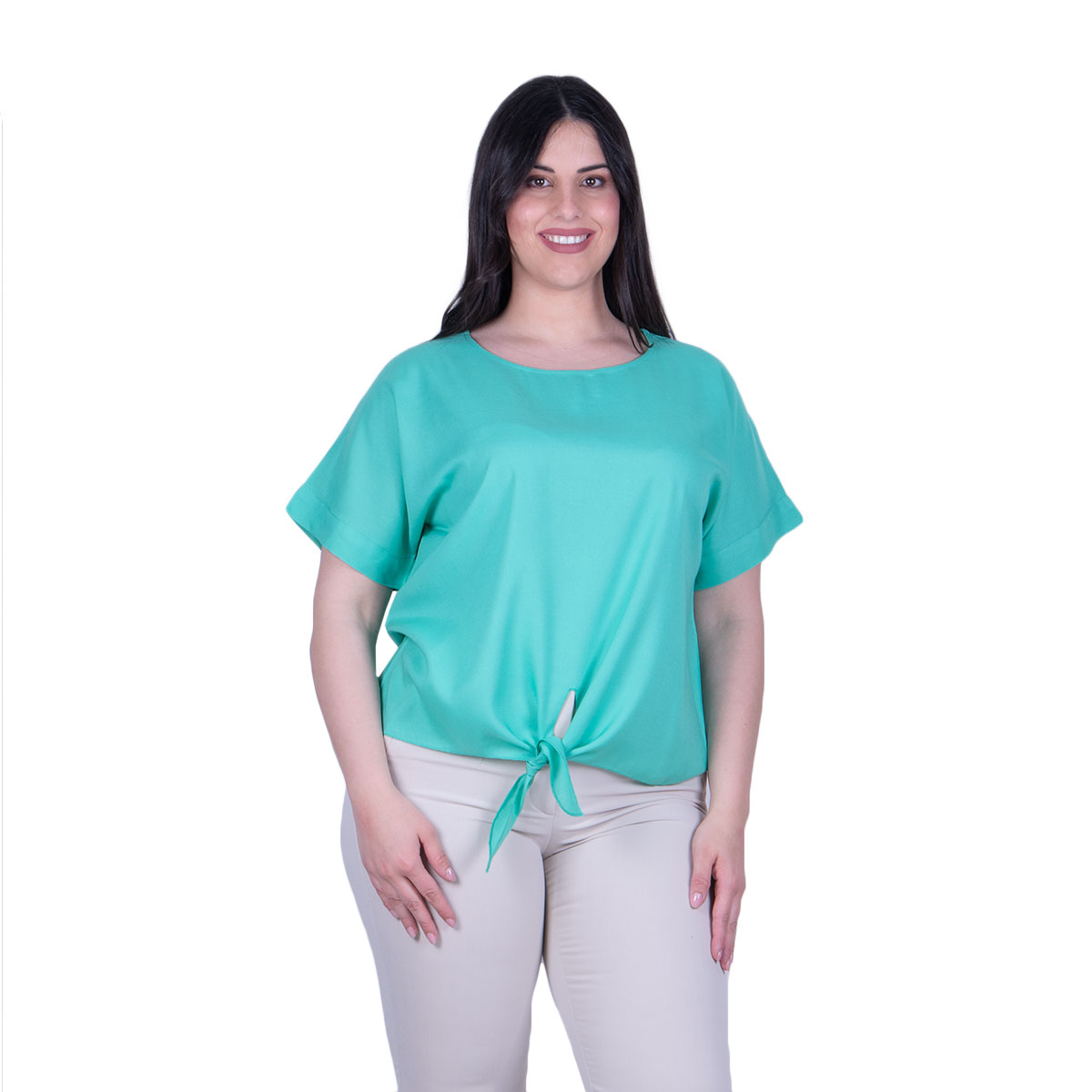 12455-AQ Platinum Μπλούζα Aqua Γυναικεία Κοντομάνικη Ζαπονέ All Με Δέσιμο Free Size - 12455-AQ - Image 1