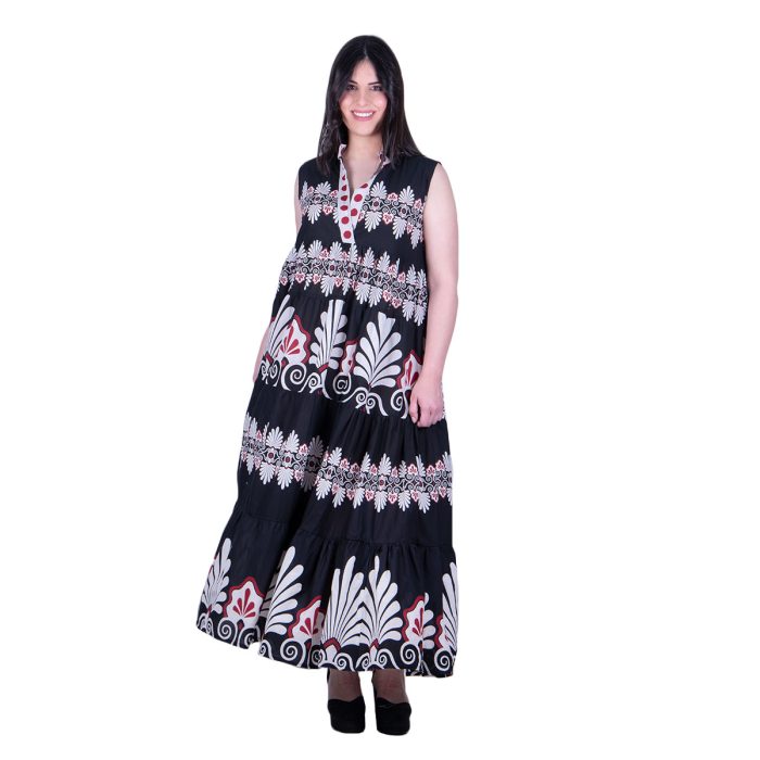 Platinum Φόρεμα Μαύρο Γυναικείο Klos Αμάνικο Με Αρχαιοελληνικά Σχέδια Free Size - 125117-BC - Image 4