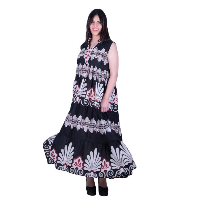 Platinum Φόρεμα Μαύρο Γυναικείο Klos Αμάνικο Με Αρχαιοελληνικά Σχέδια Free Size - 125117-BC - Image 5