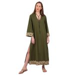 Platinum Φόρεμα - Καφτάνι Πράσινο Με Χρυσά Κεντητά Σχέδια Γυναικείο Μακρύ Free Size - 125125 - Image 2