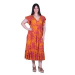 Platinum Φόρεμα Κεραμιδί Με Ροζ Tropical Σχέδιο Γυναικείο Κρουαζέ Μακρύ Free Size - 22418 -FS