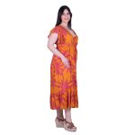 Platinum Φόρεμα Κεραμιδί Με Ροζ Tropical Σχέδιο Γυναικείο Κρουαζέ Μακρύ Free Size - 22418 -FS - Image 2