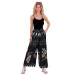 Platinum Παντελόνα Μαύρη Με Γήινα Σχέδια Γυναικεία Λάστιχο Και Ζώνη Αέρινη All Day - 22510