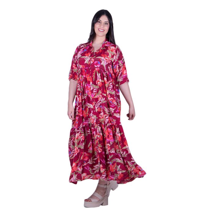 Platinum Φόρεμα Μπορντό Με Floral Γυναικείο Μακρύ Με Κουμπιά Μεταξωτό All Day - 225111 - Image 3