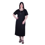 Gomore Φόρεμα Μαύρο Γυναικείο Με Εξώπλατο Σχέδιο Μακρύ Εβαζέ Κοντομάνικο - 22536-BC