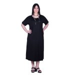 Gomore Φόρεμα Μαύρο Γυναικείο Με Εξώπλατο Σχέδιο Μακρύ Εβαζέ Κοντομάνικο - 22536-BC - Image 4