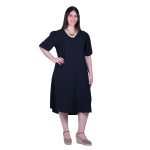 Gomore Φόρεμα Μαύρο Γυναικείο Midi Εβαζέ Με Ντεκολτέ Τρουακαρ Καθημερινό  - 26770-BC