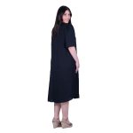 Gomore Φόρεμα Μαύρο Γυναικείο Midi Εβαζέ Με Ντεκολτέ Τρουακαρ Καθημερινό  - 26770-BC - Image 3