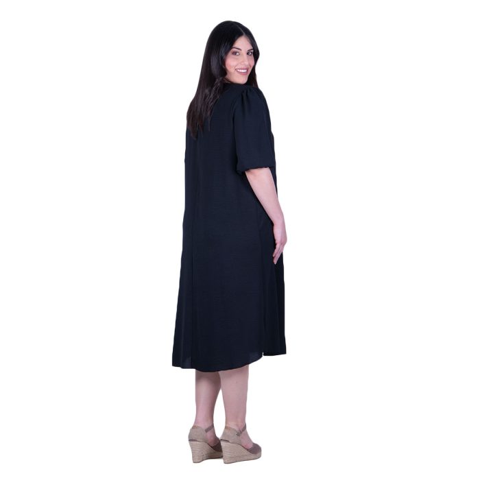 Gomore Φόρεμα Μαύρο Γυναικείο Midi Εβαζέ Με Ντεκολτέ Τρουακαρ Καθημερινό  - 26770-BC - Image 3