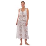 Platinum Καφτάνι Λευκό Γυναικείο Πλεκτό Βαμβακερό Μακρύ Με Δαντέλα Free Size - 28034-W