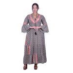 Platinum Φόρεμα Μαύρο - Μπεζ Με Boho Σχέδια Γυναικείο Μακρύ Βαμβακερό Flair Free Size - 424142-V - Image 2