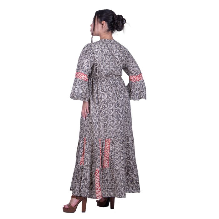 Platinum Φόρεμα Μαύρο - Μπεζ Με Boho Σχέδια Γυναικείο Μακρύ Βαμβακερό Flair Free Size - 424142-V - Image 4