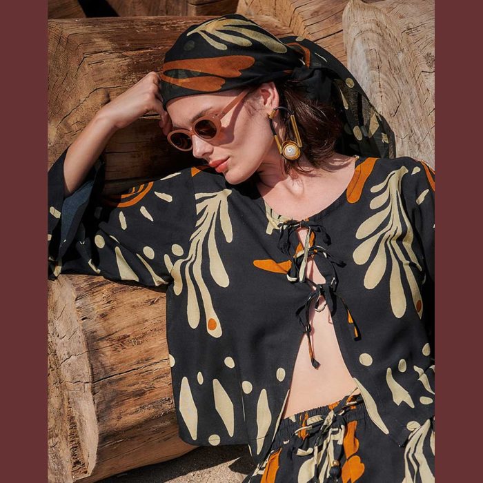 Platinum Ζακετάκι Μαύρο Γυναικείο Με Γήινα Print Casual Νεανικό Τρουακάρ Free Size - 22509 - Image 6