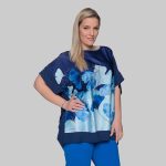 Gomore Μπλούζα Μπλε Με Σιέλ Και Γαλάζια Λουλούδια Γυναικεία Κοντομάνικη Free Size - GM-51142-BL