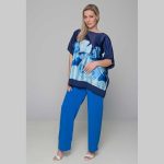 Gomore Μπλούζα Μπλε Με Σιέλ Και Γαλάζια Λουλούδια Γυναικεία Κοντομάνικη Free Size - GM-51142-BL - Image 2