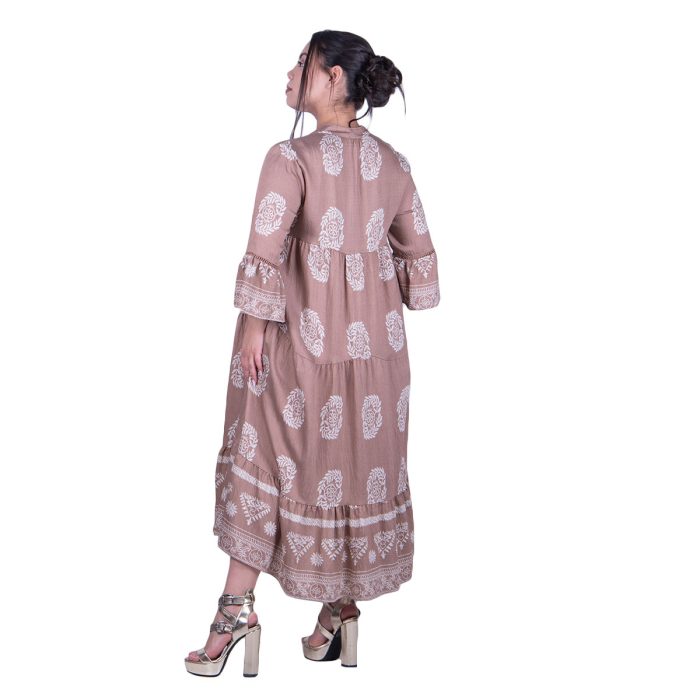 Gomore Φόρεμα Σοκολά Γυναικείο Μidi Εκρού Σχέδια Τρουακαρ All Day Free Size - 51604-S - Image 3