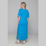 Gomore Φόρεμα Τιρκουαζ Με Strass Σχέδιο Γυναικείο Μaxi Κοντομάνικο Ντεκολτέ All Day - 52666-TR - Image 3